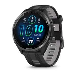 GARMIN Forerunner® 965, Zwart met Carbon Grey DLC titanium rand en zwart/Powder Grey siliconen band