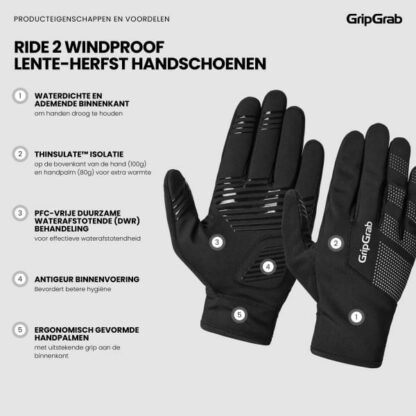 Gripgrab Gloves Ride 2 Windproof Midseason Black - Afbeelding 7